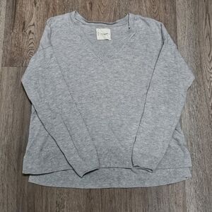 Gray V-Neck Women's Sweater Lucky Brand Womens Medium cotton Cashmere Blend